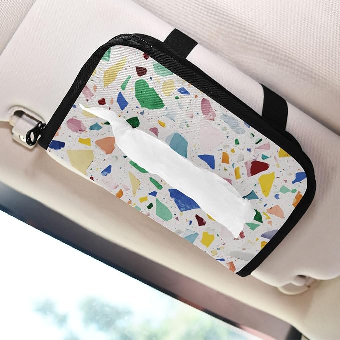Light Colorful Terrazzo Car Tissue Holder Durable Napkin Holder Hanging Tissue Holders Case Car Tissues Bag for Sun Visor Seat Back Universal Auto
