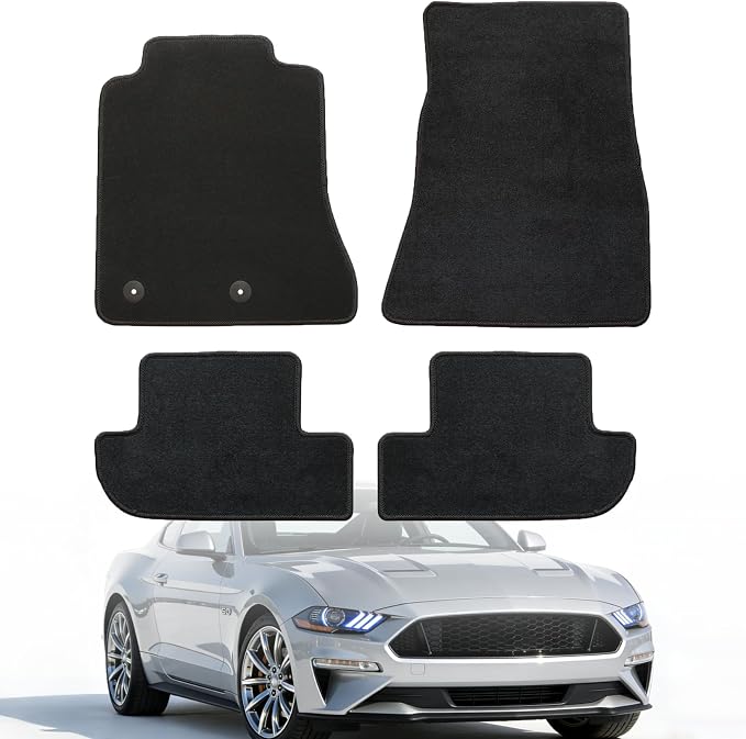 GXARTS Custom Fit Velour Carpet Floor Mats Fit for Ford Mustang 2015-2025 (Coupe & Convertible, GT/EcoBoost),NOT for Mach-E | Waterproof All-Weather Protection, Anti-Slip Buckle, Black Floor Liners