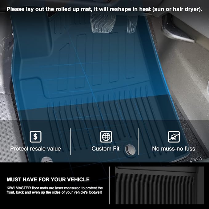 Kiwi Master Floor Mats for 2021-2026 Nissan Rogue (Not Sport) | OEM Replacement T99E4-6RR0B, Custom Fit All Weather Car Mats, Heavy Duty TPE Floor Liners, Front & Rear 2 Row Set, Black