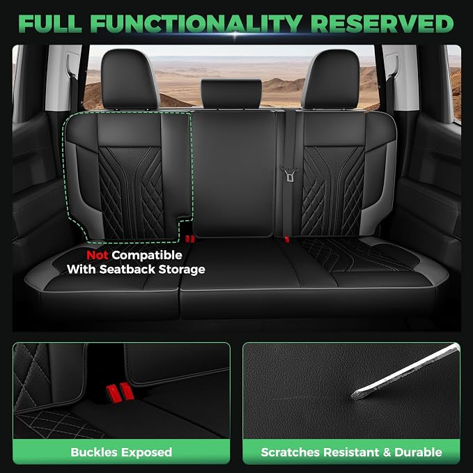 Truck Leather Seat Covers for Chevy Silverado Gmc Sierra 2019-2026 | Crew Cab 1500/2500/3500HD, Bucket Seat, NO Rear Seatback Storage, Scratch-resistant, Easy-clean, Pickup Protector, Full Set