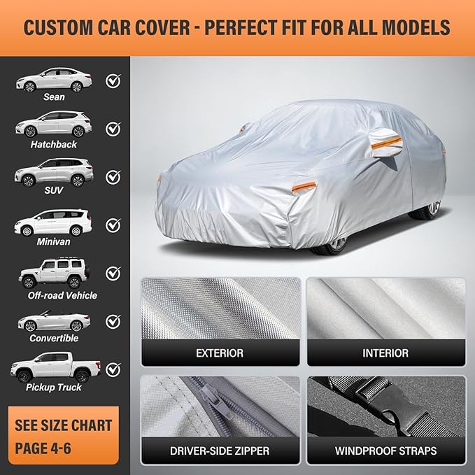 Kayme SUV Car Cover Waterproof All Weather - See Vehicle Size Chart for Accurate Fit - Outdoor Full Exterior Cover Sun Rain Snow. MDX RDX, SRX XT5, Equinox, Sportage etc. Size S3 (See Size Chart)