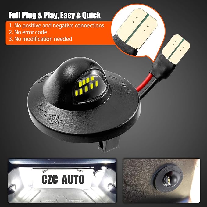 CZC AUTO LED License Plate Light 2 Pack Tag Light Lamp for Ford F150 F250 F350 F450 F550 Superduty Ranger Pickup Truck Explorer Bronco Excursion Expedition, 6500K White Super Bright