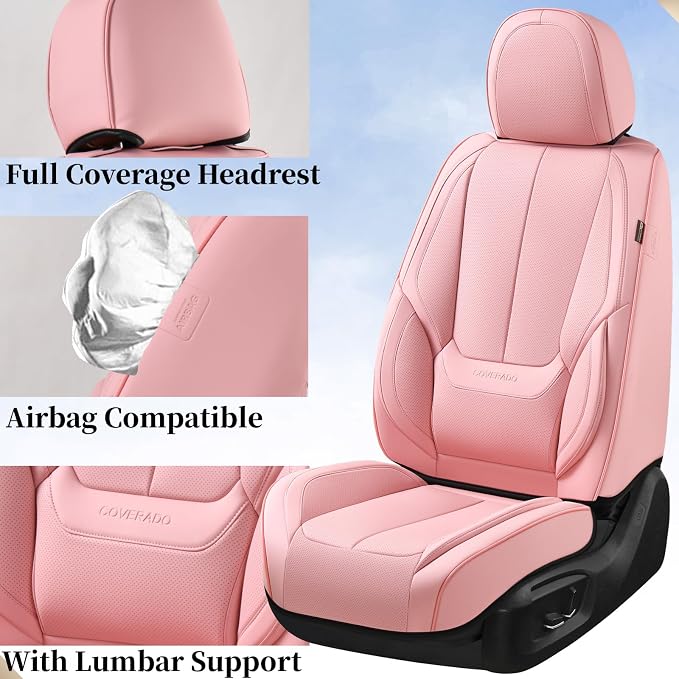 Coverado Car Seat Covers, Seat Covers for Cars, Waterproof Leather Auto Seat Protectors, Leather Car Seat Cushion, Car Interiors Accessories Universal Fit for Most Cars