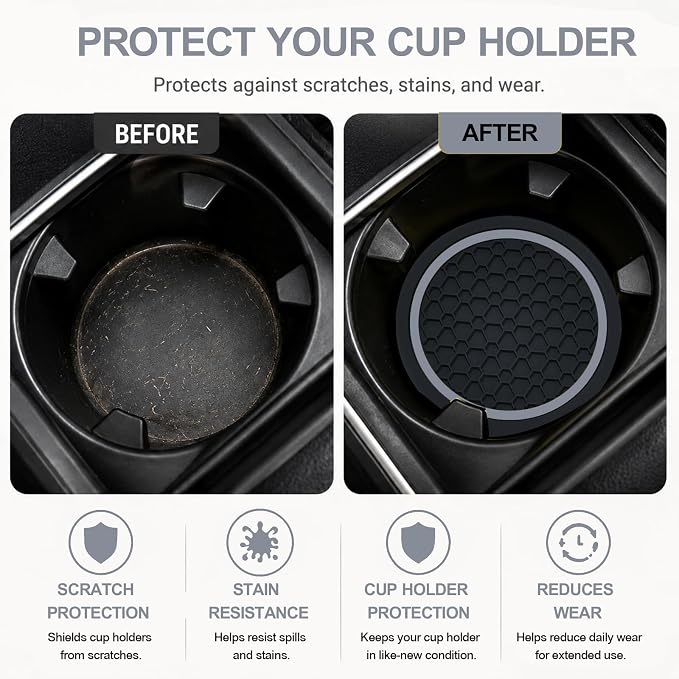 4PCS Car Cup Holder Coasters - 2.75 Inch Non-Slip Insert Water Bottle Holder Pads, Dustproof Automotive Interior Accessories Mat, Universal for Vehicles, Trucks, RVs (Grey)
