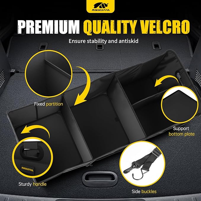 MIKKUPPA Car Trunk Organizer - 105L Collapsible Large Trunk Organizer with Reinforced Handles for Groceries, Trunk Storage Organizers for SUV Auto Truck Van with Non Slip Bottom (Black)
