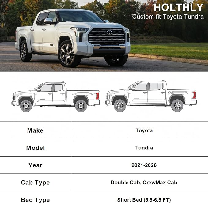 10 Layers Truck Cover Waterproof All Weather Custom Fit Toyota Tundra(2021-2026) Double Cab/CrewMax Cab Short Bed, Outdoor Full Exterior Pickup Car Cover Sun Rain Snow Ice Protection. Black