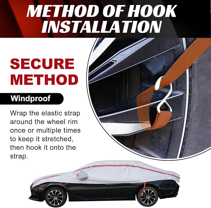 Half Car Cover Top SUV, Windshield Cover for Ice and Snow with Cotton Liner, Hail Protector Car Cover Waterproof All Weather for Snow, Sun, Rain, Dust, UV Protection Fit SUV L