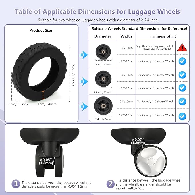 UMUST 8Pcs Luggage Wheel Covers,Silicone Cover for 2-2.4'' Suitcase Spinner Wheel, Upgrade Carry On Luggage Wheels Protector,Essential Travel Accessories (Purple)