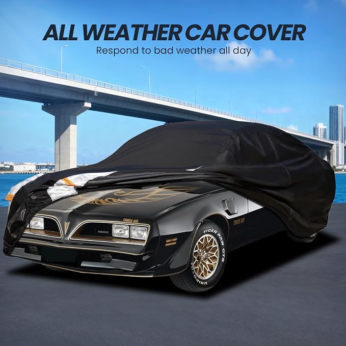 Multi-Layer Car Cover Custom Fit for Pontiac Firebird(1992-2002), 100% Waterproof All Weather for Automobiles, Gift with Towel, Heavy Duty Car Covers for Rain Sun UV Protection with Door Zipper