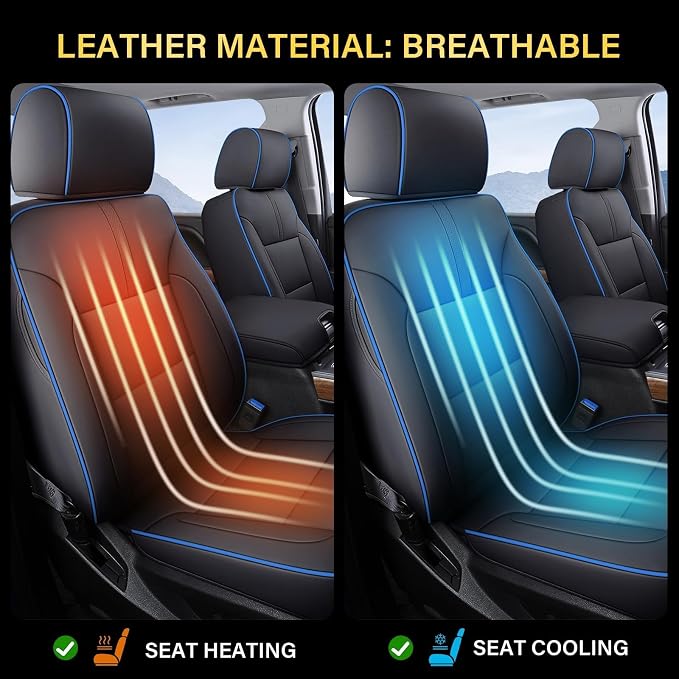 Coverado Chevy Silverado Seat Covers, Faux Leather Seat Covers Fit for Chevy Silverado GMC Sierra 2007-2026 1500, 2015-2026 2500HD 3500HD Crew Double Extended Cab (Front,Blueline)