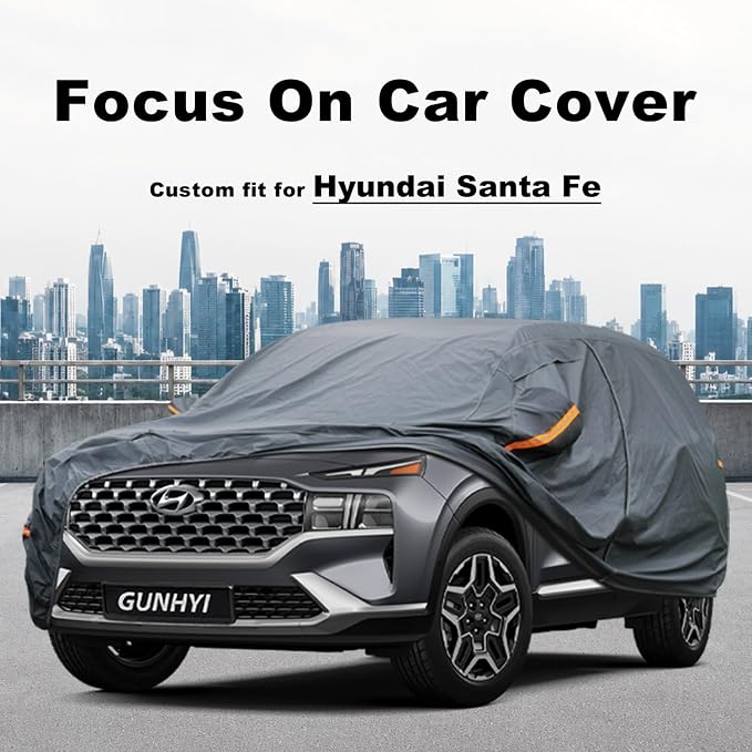 GUNHYI Premium Car Cover Custom Fit Hyundai Santa Fe Santafe (2006-2026), 16 Layers Heavy Duty Car Cover Waterproof All Weather with Zipper Door for Sun Rain Snow Dust Uv Protection
