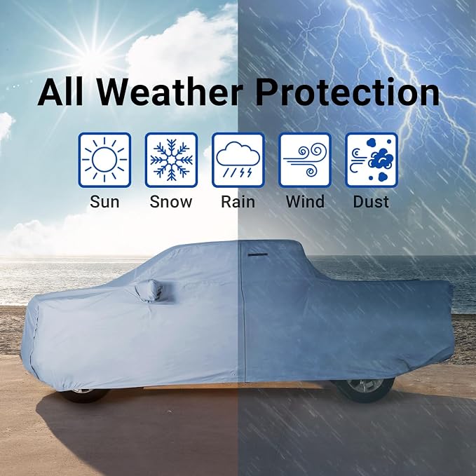 iCarCover Premium Heavy Duty Truck Car Cover - Waterproof All Weather Rain Snow UV Protection, F-250 350 450, Ram 2500 3500, C/K 2500 3500, Sierra 2500, Size T72 (See Size Chart), Stripe - Gray/Black