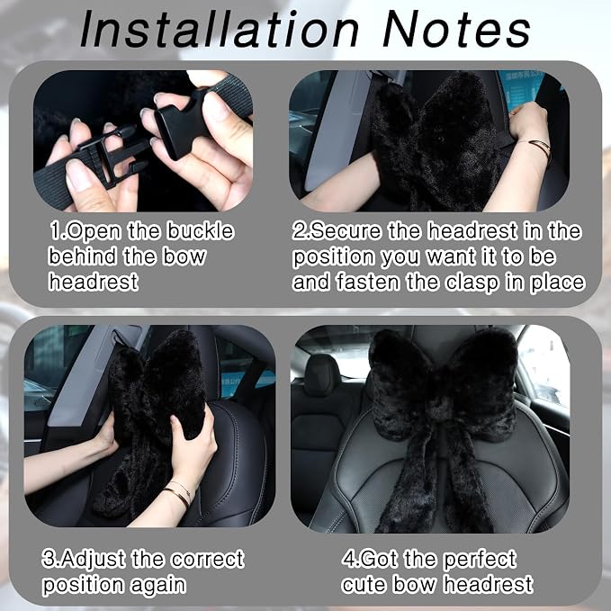 Macarrie 2 Pcs Black Car Neck Pillow Plush Butterfly Bow Car Headrest Pillow Comfortable Seat Neck Support Cute Head Rest Accessories for Driving Travel Driver Chair Girl Interior Decor(Solid)