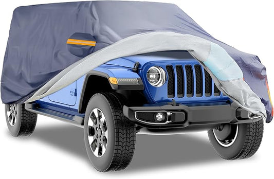 Car Cover Waterproof 2 Door, All Weather for Automobiles, Outdoor Full Exterior Cover Rain Sun UV Snowproof Protection with Zipper Cotton, Mirror Pocket for Jeep Covers Fits JK JL TJ YJ CJ