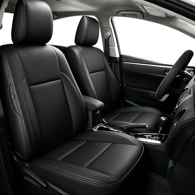 AOMSAZTO Custom Fit Seat Covers for Toyota Corolla 2014 2015 2016 2017 2018 2019 L, LE, LE Eco, Plus Sedan Car Seat Cover Full Set Waterproof, Full Set Faux Leather Black