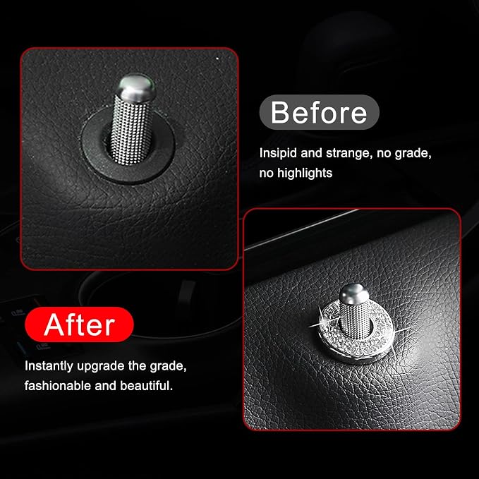 4 Pack Bling Car Inner Door Lock Covers, Rhinestones Pull Rod Bolt Decoration Stickers, Bling Car Accessories for Women, Compatible with Mercedes-Benz A/B/C/D/E Class (White)