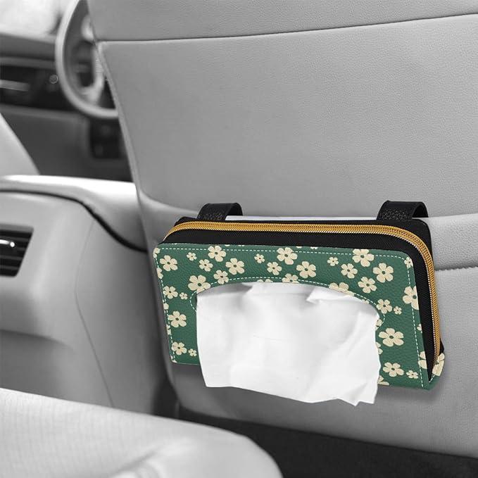 Green Flower Visor Tissue Holder for Car Sun Visor Napkin Holder Car Visor Accessories Easy to Install Clean