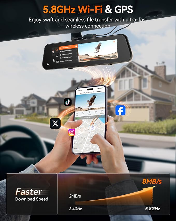 WOLFBOX G900 PRO Mirror Dash Cam with 8MP STARVIS IMX678, 12 inches Rear View Mirror Camera with Front 4K and Rear 2.5K, Included 128GB Card, Voice Control, 5.8GHz WiFi, Loop Recording, G-Sensor & GPS
