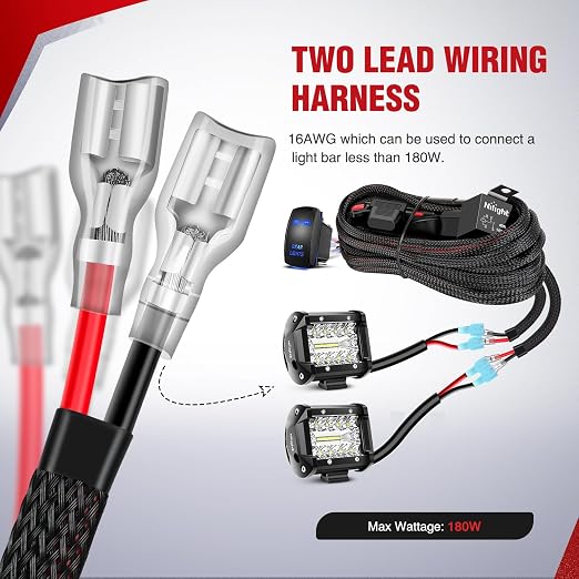 Nilight Wiring Harness Kit Nylon 16 AWG 2 Leads Rear Lights 12V 5Pin Rocker Switch Laser On Off Power Relay Blade Fuse for LED Off Road Light Bar on Cars Jeep Boat Trucks