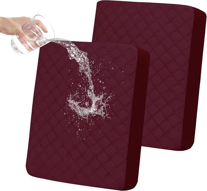 Easy-Going Waterproof Loveseat Cushion Covers, Non-Slip Leakproof Sofa Seat Cushion Slipcovers, Quilted and Stretch Furniture Protector for Dogs, Pets (2-Piece Loveseat Cushion, Wine)
