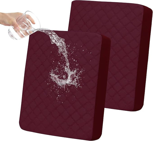 Easy-Going Waterproof Loveseat Cushion Covers, Non-Slip Leakproof Sofa Seat Cushion Slipcovers, Quilted and Stretch Furniture Protector for Dogs, Pets (2-Piece Loveseat Cushion, Wine)