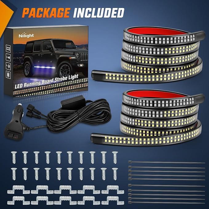 Nilight 2PCS 70 Inch Emergency Strobe Light Strip 1125 LED Running Board Lights Blue White Flexible Side Flashing Warning Caution Safety Waterproof for Truck Construction Vehicles Pickup