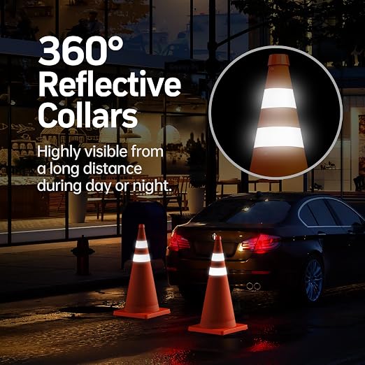 BATTIFE [4 Pack] 28 Inch Collapsible Traffic Safety Orange Cones, Multi Purpose Pop-up Cones and Reflective Collar, for Road Parking, Driving Practice