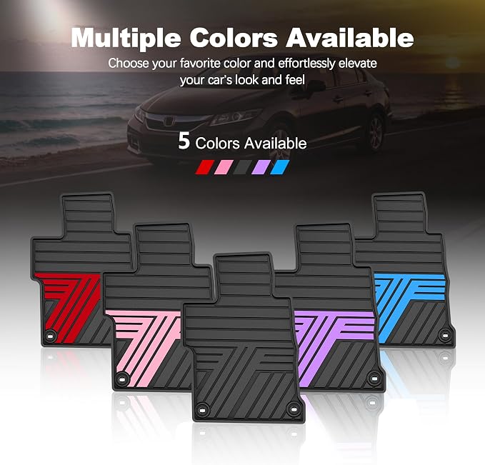 Rubber Floor Mats for Honda Civic Sedan 2012-2015 (Not for Coupe) | All Weather Heavy Duty Car Mats Fit for Civic, 1st & 2nd Row, Black