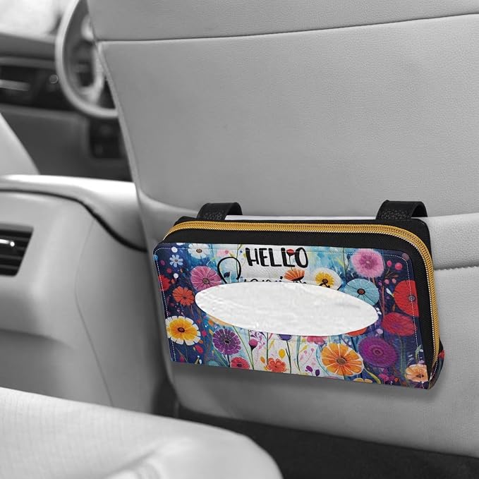 Hello Flower PU Leather Tissue Box Holder PU Leather Visor Tissue Holder Car Decoration Hanging Leather Tissue Holder