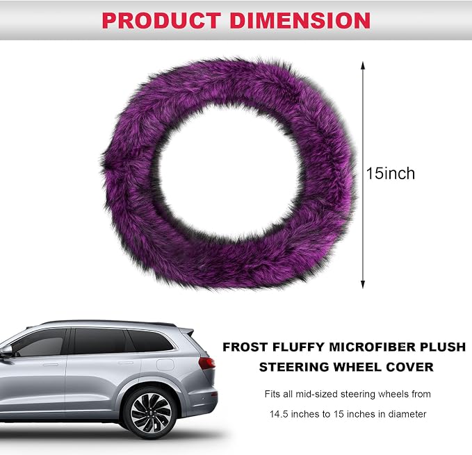 Fluffy Steering Wheel Cover, 15 Inch Anti-Slip Microfiber Plush Fuzzy Steering Wheel Cover, Winter Warm Elastic Fuzzy Steering Wheel Covers for Women and Men, Car Accessories (Purple)