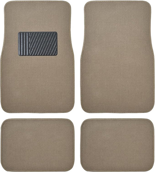 BDK Premium Medium Beige Carpet Floor Mats for Cars - Universal Fit Interior 4-Piece Car Mats Full Set with Vinyl Heel Pad Protector - Cute Car Accessories Interior Floor Covers for SUVs & Trucks