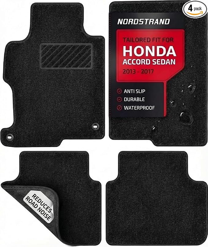 Floor Mats for Honda Accord 2013-2017 - Tailored 3D Fit - Front & Rear Set of 4 - Anti-Slip Backing - 22oz Carpet Mat Heavy Duty - All Weather Car Liner Floormats (Honda Accord IX)