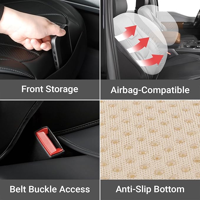 Coverland Custom Truck Car Seat Covers Full Set for [2015-2026 GMC Canyon Crew Cab] - Protector Car Seat Cover Water Resistant Leather Memory Form Back Support Seat Cushion [Full Set-Black]