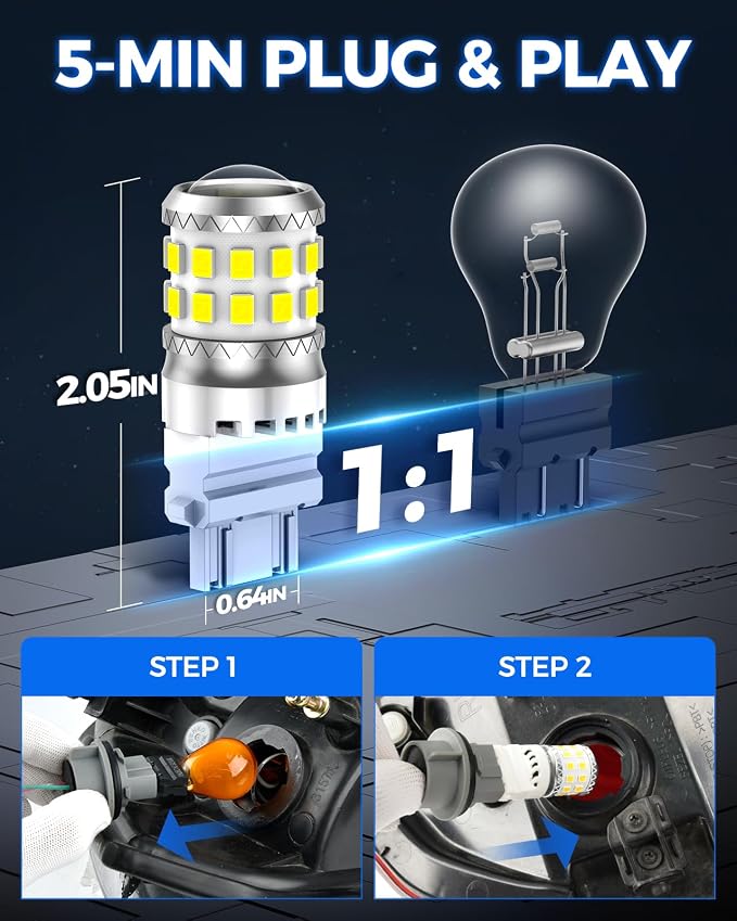 Marsauto Upgraded 3157 3156 LED Reverse Light Bulbs, Tail Backup Parking DRL Brake Light with Projector for 3047 3457 3056 3057 Bulbs Replacement, 500% Brighter 27-SMD Xenon White 6000K Pack of 2