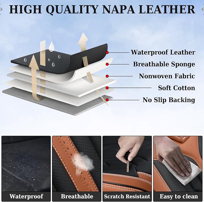 Coverado Seat Covers, Car Seat Covers Full Set, Leather Seat Covers for Cars, Automotive Seat Covers Car Seat Protector Car Accessories Fit for Most Sedans SUV Pick-up Truck(Black&Brown)