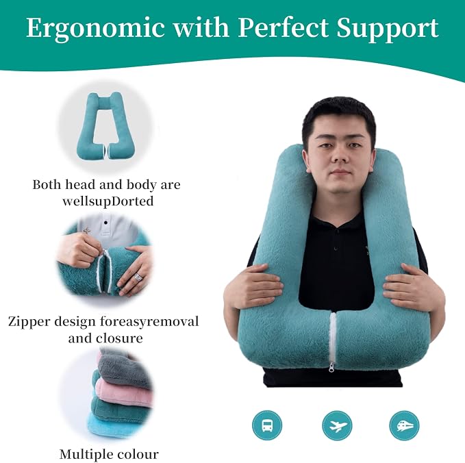 FHSGGP Travel Pillow Upgraded Version of Aircraft Travel Neck Pillow | With Storage bag, Sleep Pillows for Travel by Train, Car, or Plane, Supporting the Head and Body, Travel Pillow for Kids