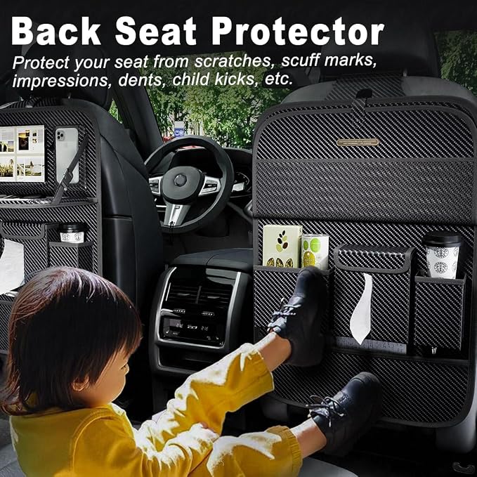 XDV Car Seat Organizers,Multi-functional Back Seat Protectors, Storage Pouches, and Tray Holders (for Cars, Kids, Seat Back and Rear Seats) (Carbon Fiber, 1 Pcs)