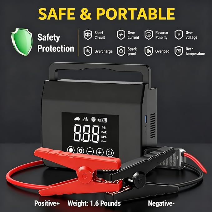 Eleacc Portable Jump Starter with Air Compressor, 4000A 12V Car Battery Jump Starter(All Gas/8.0L Diesel), Jump Box with 150PSI Auto-Shutoff Tire Inflator, 15000mAh Power Bank, LED&Type-C Fast Charge
