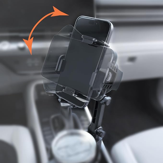 Armor All 2-in-1 Cup Holder Cell Phone Holder, Dual Cellphone Car Mount and Cupholder, XL Cupholder Holds Bottles, 6” in Arm 360° Degree Rotatable, Swivel Phone Mount Fits Most Phones, Expandable Base