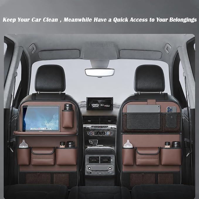 Car Seat Organizers,Multi-functional Back Seat Protectors, Storage Pouches, and Tray Holders (for Cars, Kids, Seat Back and Rear Seats)（Brown1 Pcs）