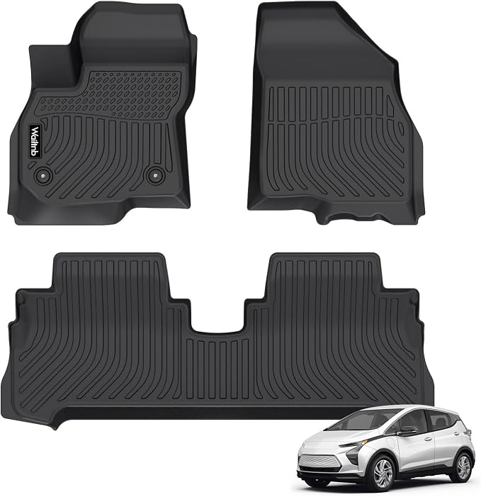 All Weather Floor Mats Custom for Chevrolet Bolt EV 2017-2024 Protection TPE Rubber Waterproof Non-Slip Durable Floor Liners Fits Front& 2nd Row Chevy Bolt EV Full Set Black Accessories