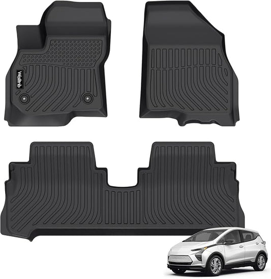 All Weather Floor Mats Custom for Chevrolet Bolt EV 2017-2024 Protection TPE Rubber Waterproof Non-Slip Durable Floor Liners Fits Front& 2nd Row Chevy Bolt EV Full Set Black Accessories