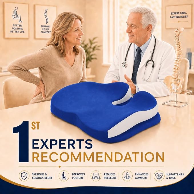 Memory Foam Seat Car Computer Desk Chair Cushion，Cushion For Tailbone Pain Relief Cushion Office Chair Butt Pillow Seat Cushions For Office Chairs Wheelchair Cushion For Long Sitting Back Pain Blue | Suitable for prolonged sitting, relieves tailbone pa...