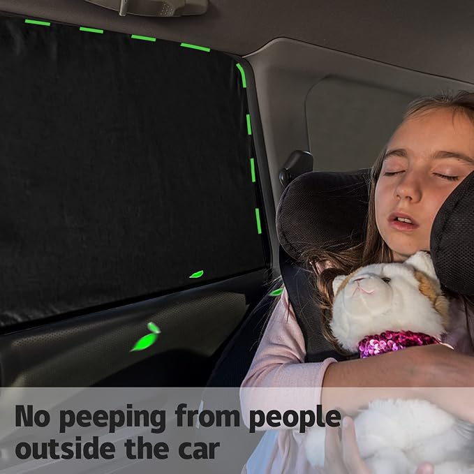 ZATOOTO Car Window Curtains - 2 Pcs Black Silk Side Rear Protection Covers | Magnetic Privacy Sun Shade Keeps Cooler for Baby Kids Sleeping