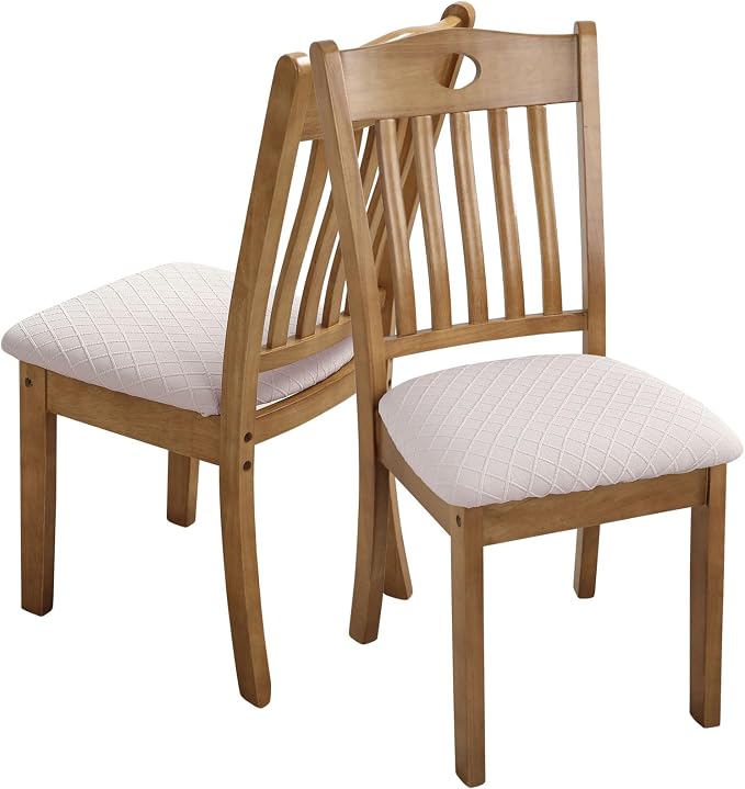Fuloon Stretch Chair Seat Covers 4 PCS, Removable Washable Dining Chair Covers Anti-Dust Dining Room Seat Cushion Slipcovers (4, Pale Beige)