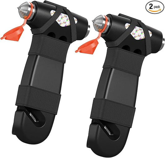 Car Safety Hammer, 2PCS Black 3-in-1 Emergency Escape Tool with Window Breaker and Seat Belt Cutter, Safety Emergency Car Escape Tool for Car, Office, Home