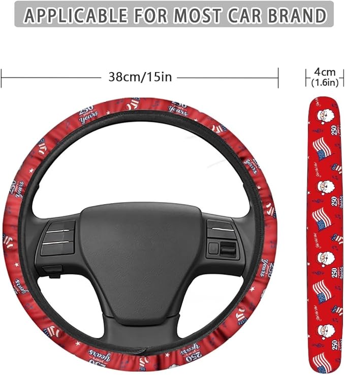 AFPANQZ Car Steering Wheel Covers 14-15" inch for Most Car Sedans SUVs | Santa Claus American 250th Print, Women Men Car Interior Accessories Universal Fit Auto, Suvs, Truck