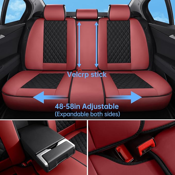 Car Seat Covers Full Set,5 Seat Leather Seat Covers for Cars,Front Seats and Back Seat Cover,Waterproof Car Seat Cushion Protectors,Universal Fit for Most Cars SUV Trucks(Black&Red, Full Set)