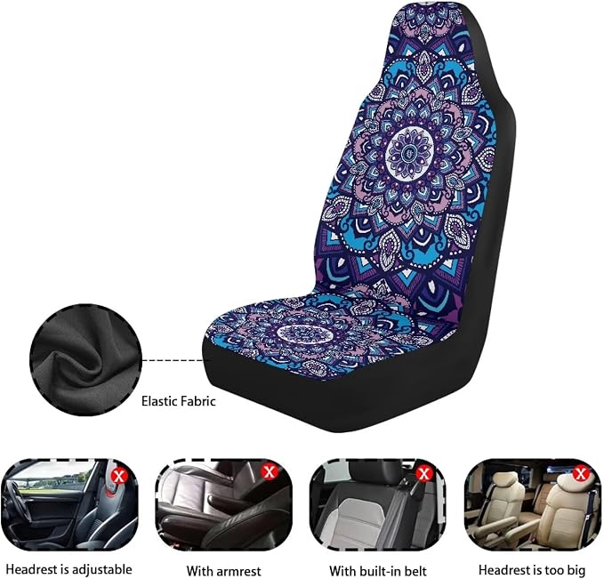 Boho Mandala Car Seat Covers Front Set Floral Premium Polyester Seat Covers Comfort Decorative Front Bucket Seat Cover for Cars Sedans Truck SUV Vans