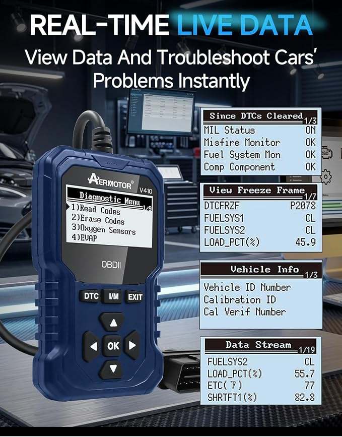 V410 OBD2 Scanner Code Reader, Car Scanner Diagnostic Tool Check Engine Light, Graphic Live Data, I/M Smog Test, Battery Voltage Test – CAN Diagnostic Scan Tool for All OBDII Vehicles